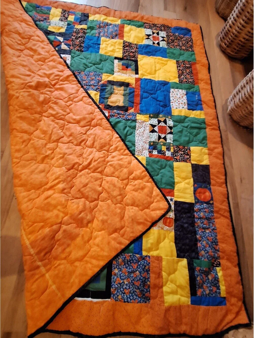 Quilt, hand made, Halloween, pumpkins, cats, unused, impeccable .